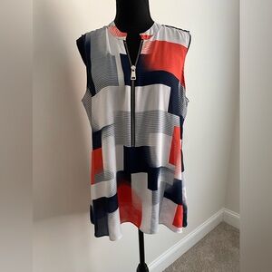 Alfani Tunic Top Sz 12 Black, Red, Gray. Front Zip-up Women’s. Stunning!